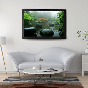 Regen in Zen Garden met Maple Tree & Stones   Poster