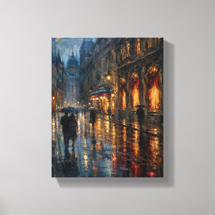 Regen na de Matinee Drieerige Stadsgezicht Canvas Afdruk