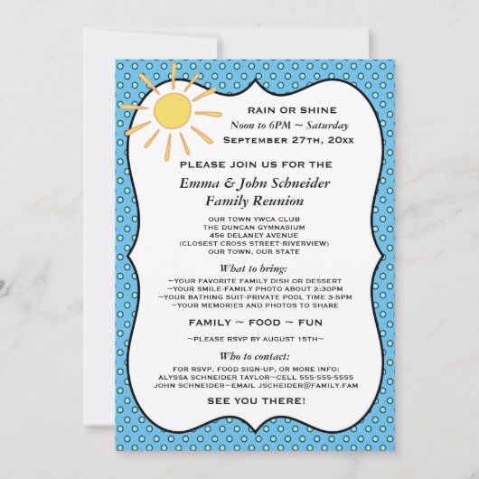 Regen of glans reünie, evenement of feestuitnodigi kaart (Voorkant)