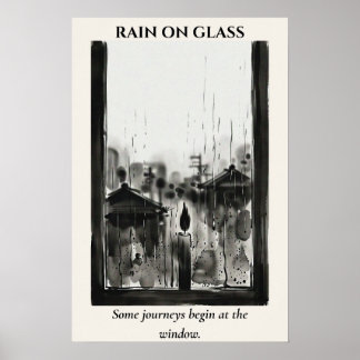 Regen op Glas — Sumi-e Inktwassing Poster