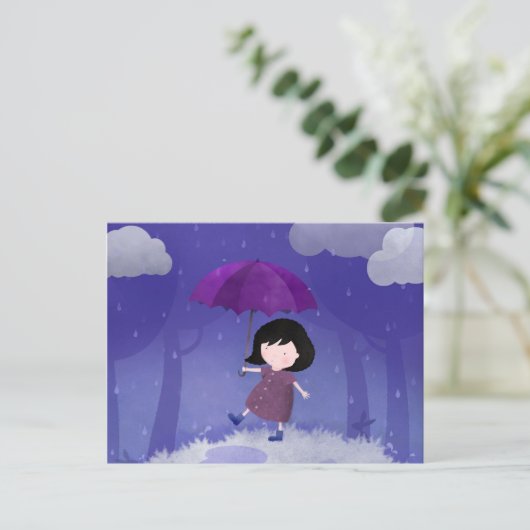 Regen op mijn paraplu - briefkaart (Staand voorkant)