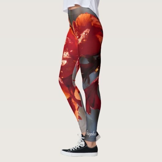 Regen op Oranje bloemen Persoonlijke naam Leggings (Links)