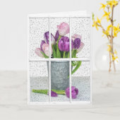 regen op raam met tulp bouquet kaart (Gele Bloem)