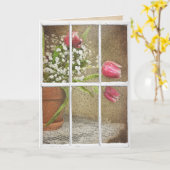 regen op raam met tulp bouquet kaart (Gele Bloem)