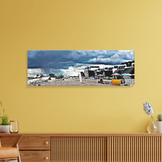 Regen over het strand van Hythe Fisherman Canvas Afdruk (Insitu (Woonkamer))