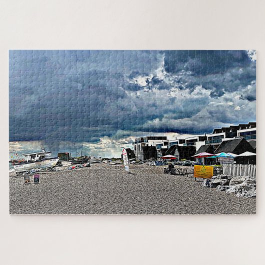 Regen over het strand van Hythe Fisherman Legpuzzel (Horizontaal)