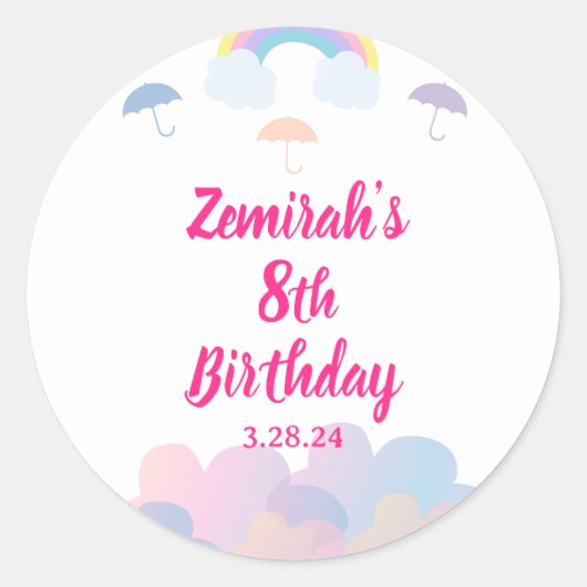 Regen Seizoen - Pastel Paraplu en Wolken Ronde Sticker (Voorkant)
