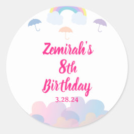 Regen Seizoen - Pastel Paraplu en Wolken Ronde Sticker