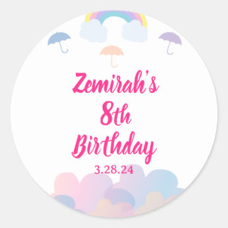 Regen Seizoen - Pastel Paraplu en Wolken Ronde Sticker