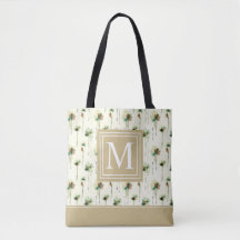 Regen van White Flowers Monogram | Canvas tas