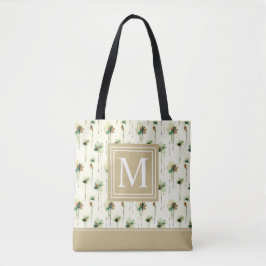Regen van White Flowers Monogram | Canvas tas