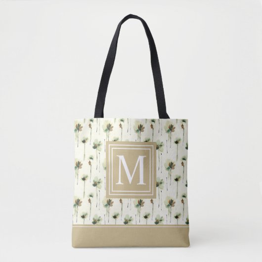 Regen van White Flowers Monogram | Canvas tas (Voorkant)