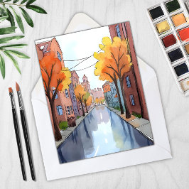 Regenacht in Boston | Watercolor MA Reis Kaart