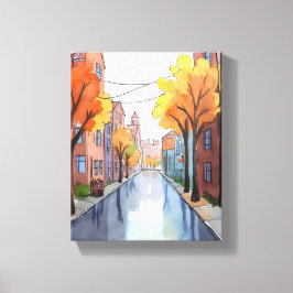 Regenacht in Boston | Watercolor MA Schilderij Canvas Afdruk