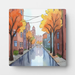 Regenacht in Boston | Waterverfschilderij MA Kunst Fotoplaat