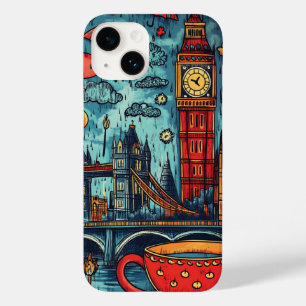 Regenacht in Londen, Kleurrijke Doodle-illustratie Case-Mate iPhone 14 Hoesje