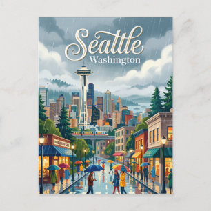 Regenacht in Seattle Washington Briefkaart
