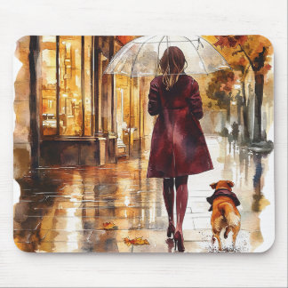 Regenacht Wandeling Meisje Hond Bourgondische Jas Muismat