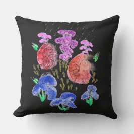 Regenachtig bloemboeket op zwarte achtergrond buitenkussen