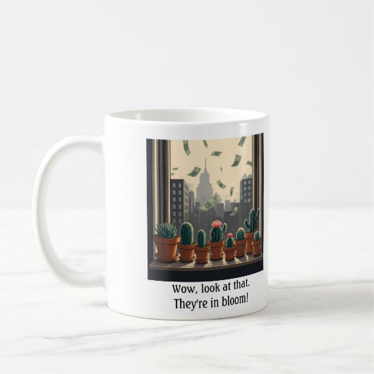 Regenachtig geld raam vensterbank cactus mok (Links)