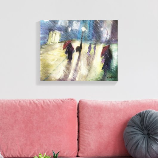 REGENACHTIGE AVOND, - waterverf, verpakte canvas p (Insitu (Woonkamer))