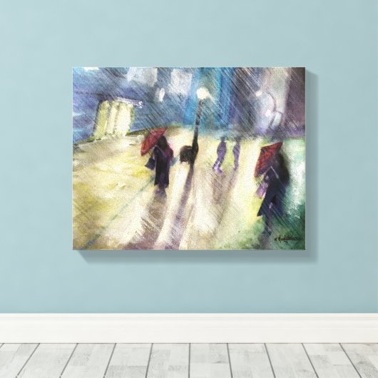 REGENACHTIGE AVOND, - waterverf, verpakte canvas p (Insitu (Houten vloer))