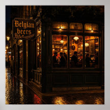 Regenachtige Belgische Pub Sfeer Poster