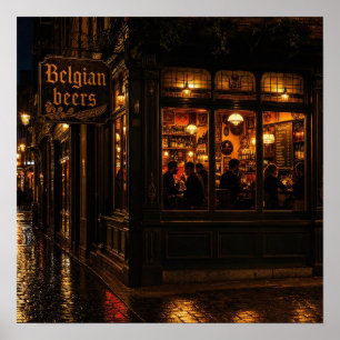Regenachtige Belgische Pub Sfeer Poster