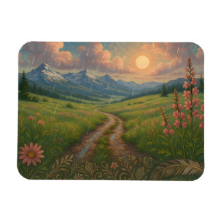 Regenachtige bergochtend magneet