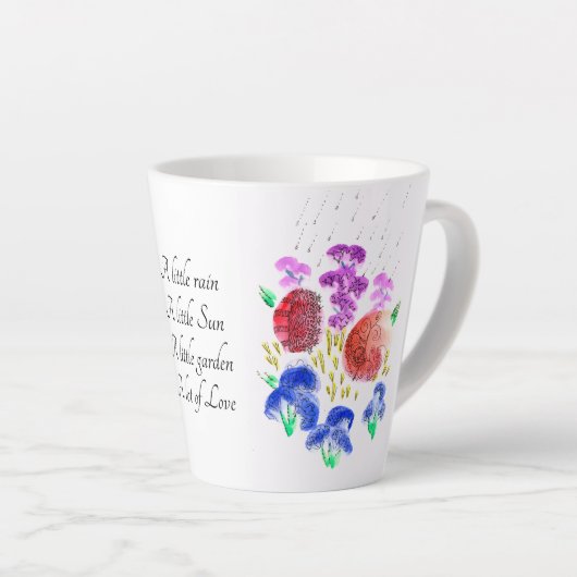 Regenachtige bloementuin in felle kleuren klein la latte mok (Rechterhoek)