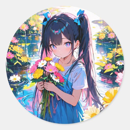 Regenachtige dag bloeit ronde sticker (Voorkant)