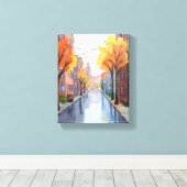 Regenachtige dag in Boston | Waterverf MA Schilder Canvas Afdruk (Insitu (Houten vloer))