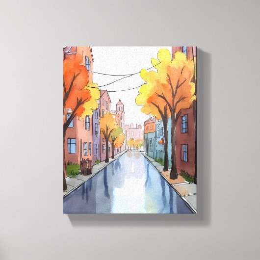 Regenachtige dag in Boston | Waterverf MA Schilder Canvas Afdruk (Voorkant)