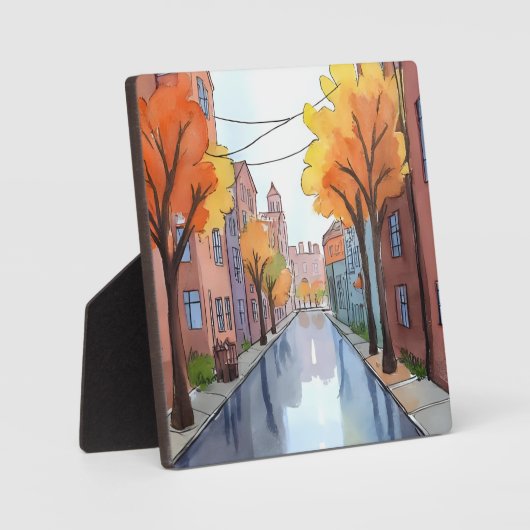 Regenachtige dag in Boston | Waterverf Schilderen Fotoplaat (Voorkant)