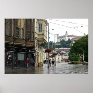 Regenachtige dag in de oude stad poster