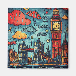 Regenachtige dag in Londen, kleurrijke Doodle illu Magneet