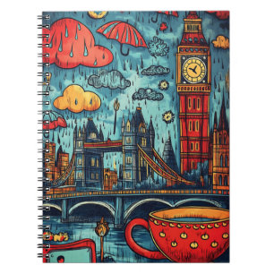 Regenachtige dag in Londen, kleurrijke Doodle illu Notitieboek