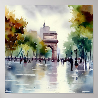 Regenachtige dag in Washington Square Park Waterve Poster