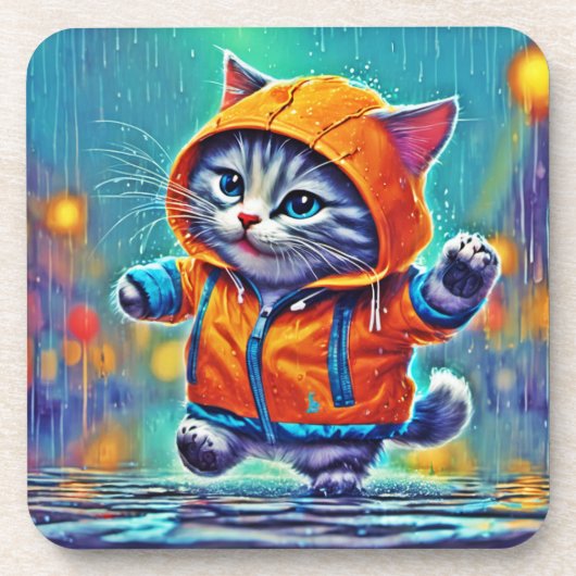 regenachtige dag kat dans bier onderzetter (Voorkant)