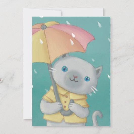Regenachtige Dag: Kat & Paraplu Illustratie Kaart (Voorkant)