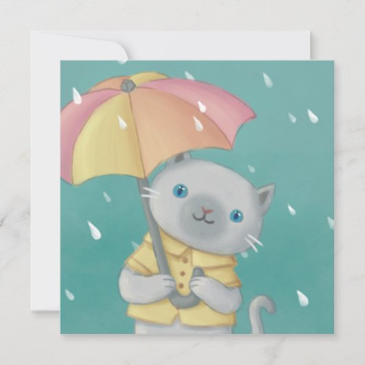 Regenachtige Dag: Kat & Paraplu Illustratie Kaart (Voorkant)