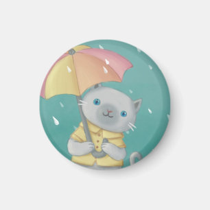 Regenachtige Dag: Kat & Paraplu Illustratie Magneet