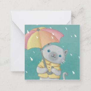 Regenachtige Dag: Kat & Paraplu Illustratie Notitiekaartje