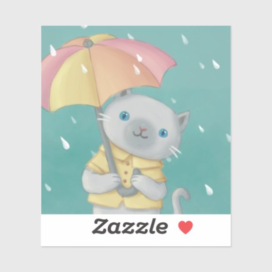 Regenachtige Dag: Kat & Paraplu Illustratie Sticker (Vel)