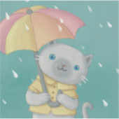 Regenachtige Dag: Kat & Paraplu Illustratie Sticker (Voorkant)