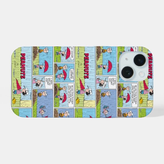 Regenachtige dag op de honkbalwedstrijd iPhone 15 case (Achterkant horizontaal)