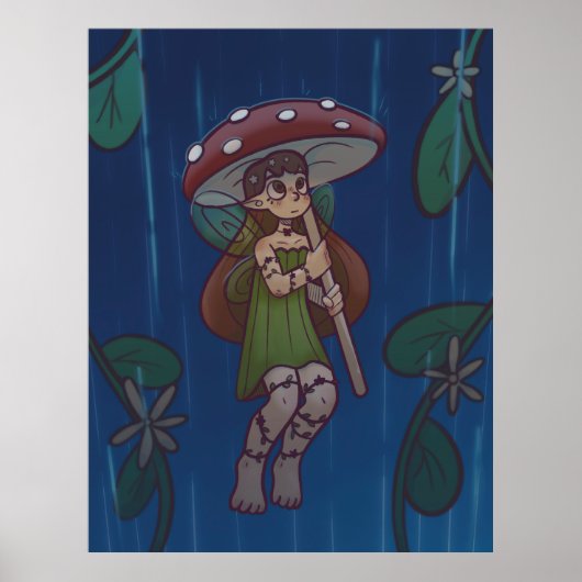 Regenachtige Dag Paddenstoelen Fee Poster (Voorkant)