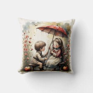Regenachtige Dag Romantiek Kleine Liefjes Kunst Kussen