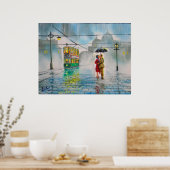 regenachtige dag romantisch koppel paraplu - schil poster (Keuken)