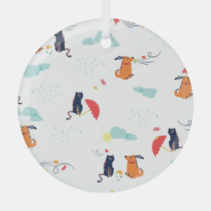 Regenachtige Dag Vrienden: Kat Hond Glas Ornament